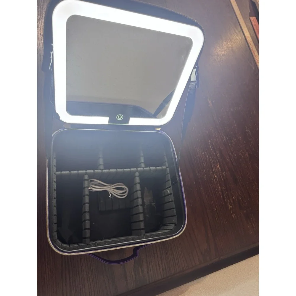 Lighted Makeup Train Case Travel Cosmetic Organizer Purple USB Rechargeable